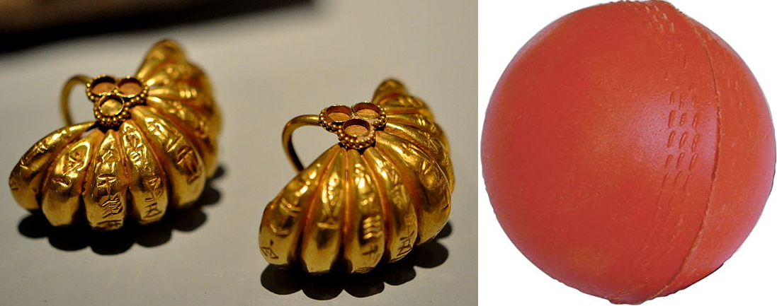 image showing a gold artifact and rubber ball in direct lighting