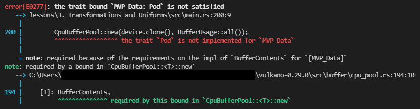 a compiler error message saying our MVP data structure does not satisfy the BufferContents trait